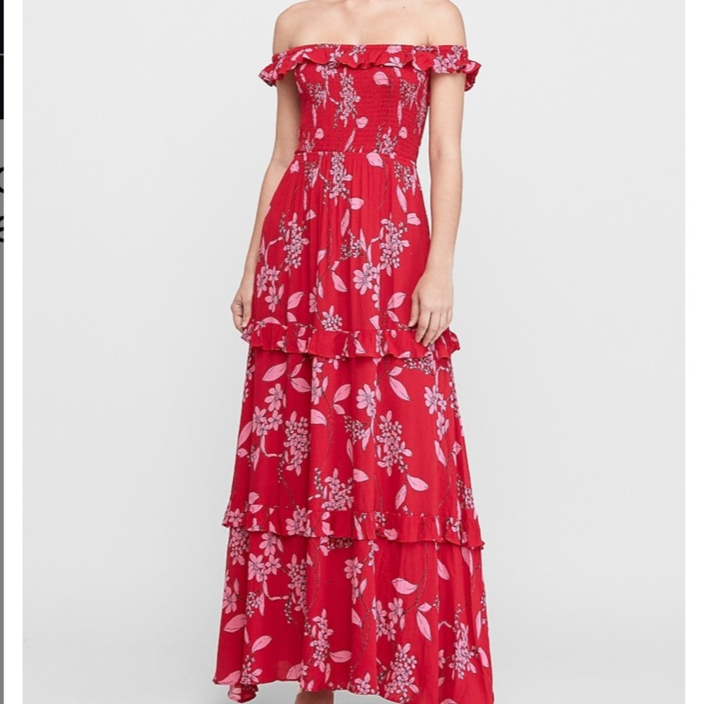 EXPRESS off-shoulder tiered maxi dress